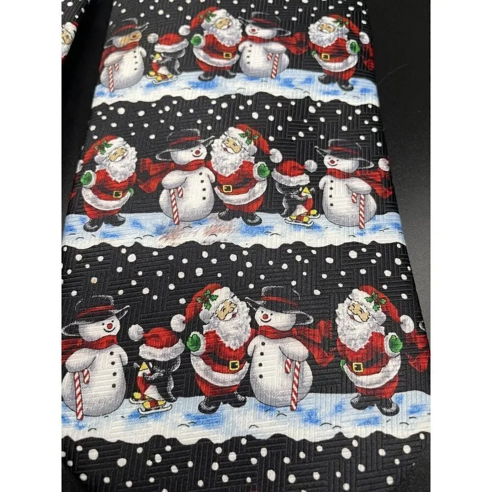Christmas Necktie Black w/Santa Claus Snowmen‎ & Penguins Christmas Novelty